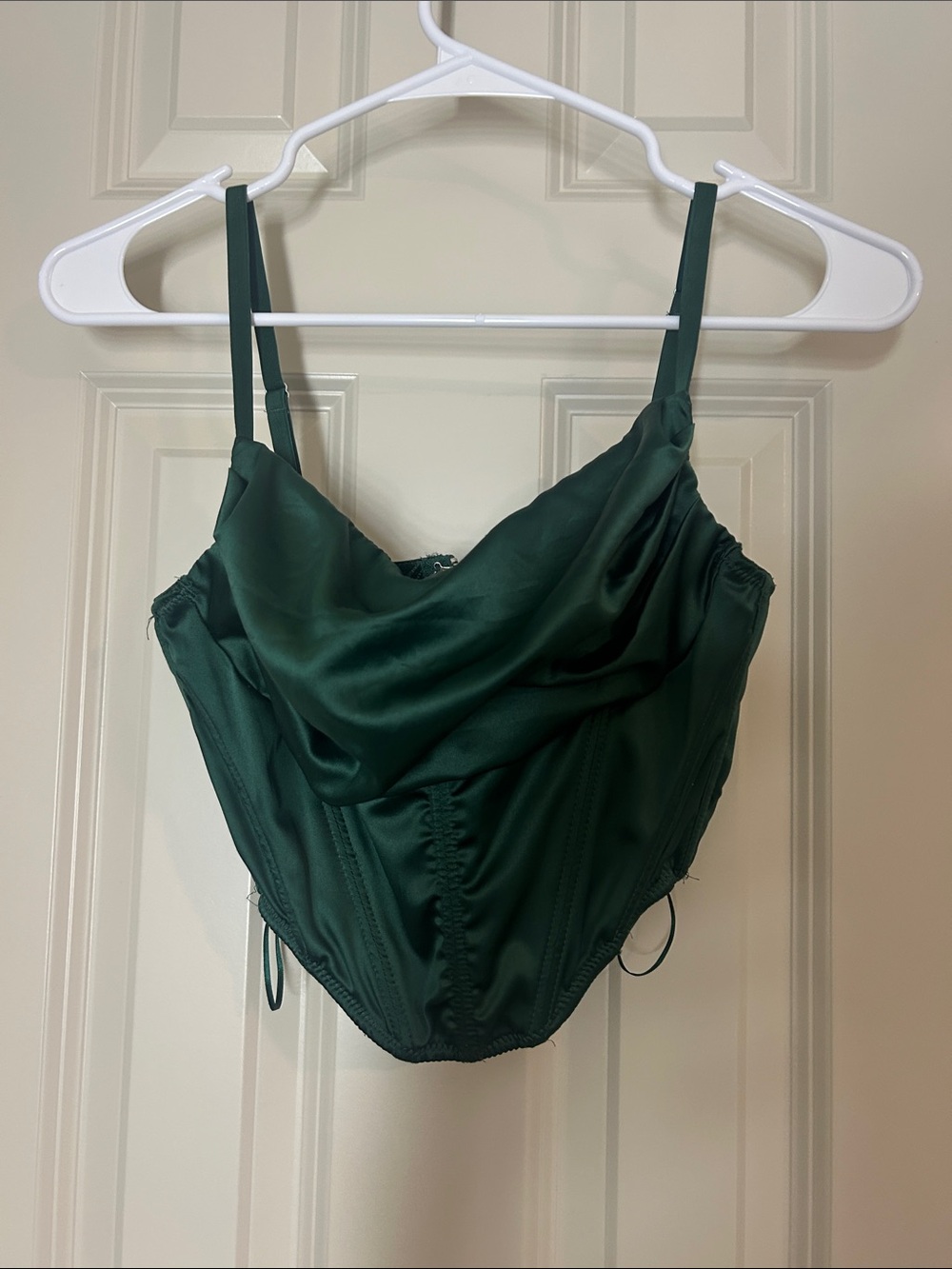 Emerald Green Satin Cowl Neck Corset Top